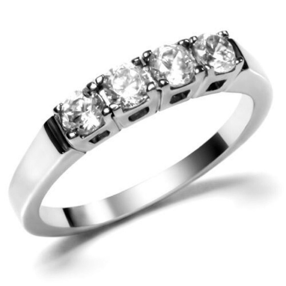 STAINLESS STEEL 4 Stone Cubic Zirconia Band Ring - Picture 11 of 12